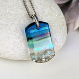 Aqua Green 1.5 Shimmer Fused Dichroic Glass Aquascape Necklace