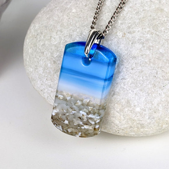 Bright Blue 1.5 Standard Fused Dichroic Glass Aquascape Necklace