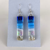 Bright Blue Shimmer Fused Dichroic Glass Aquascape Dangle Earrings