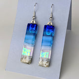 Bright Blue Shimmer Fused Dichroic Glass Aquascape Dangle Earrings