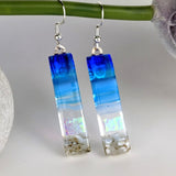 Bright Blue Shimmer Fused Dichroic Glass Aquascape Dangle Earrings