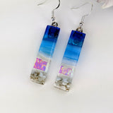 Bright Blue Shimmer Fused Dichroic Glass Aquascape Dangle Earrings