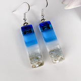 Bright Blue Standard Fused Dichroic Glass Aquascape Dangle Earrings