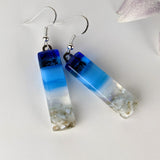 Bright Blue Standard Fused Dichroic Glass Aquascape Dangle Earrings