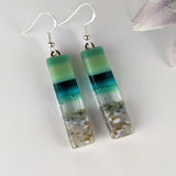 Jade Green Teal Fused Dichroic Glass Aquascape Dangle Earrings