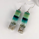 Jade Green Teal Fused Dichroic Glass Aquascape Dangle Earrings