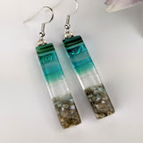 Clear Aqua Green Shimmer Fused Dichroic Glass Aquascape Dangle Earrings