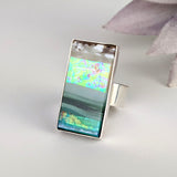 Blue Aquascape Silver Set Fused Glass Adjustable Cocktail Statement Ring