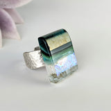 Green Aquascape Fused Glass Adjustable Cocktail Statement Ring