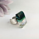 Green Aquascape Fused Glass Adjustable Cocktail Statement Ring