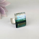 Green Aquascape Fused Glass Adjustable Cocktail Statement Ring