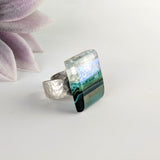 Green Aquascape Fused Glass Adjustable Cocktail Statement Ring