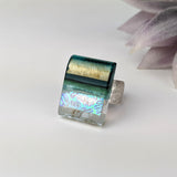 Green Aquascape Fused Glass Adjustable Cocktail Statement Ring