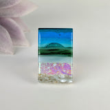 Aqua Green Shimmer Fused Dichroic Glass Aquascape Adjustable Ring