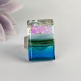 Aqua Green Shimmer Fused Dichroic Glass Aquascape Adjustable Ring
