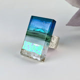 Aqua Green Shimmer Fused Dichroic Glass Aquascape Adjustable Ring