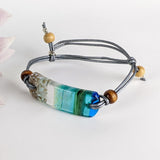 Aqua Green Fused Dichroic Glass Bead Aquascape Adjustable Bracelet
