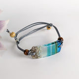 Aqua Green Fused Dichroic Glass Bead Aquascape Adjustable Bracelet