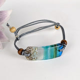 Aqua Green Fused Dichroic Glass Bead Aquascape Adjustable Bracelet