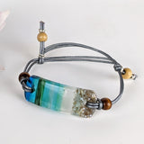 Aqua Green Fused Dichroic Glass Bead Aquascape Adjustable Bracelet