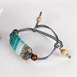 Aqua Green Fused Dichroic Glass Bead Aquascape Adjustable Bracelet