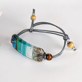 Aqua Green Fused Dichroic Glass Bead Aquascape Adjustable Bracelet