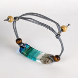 Aqua Green Fused Dichroic Glass Bead Aquascape Adjustable Bracelet