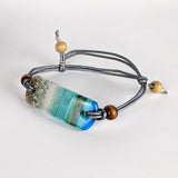 Aqua Green Fused Dichroic Glass Bead Aquascape Adjustable Bracelet