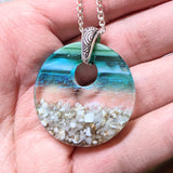 Aqua Green Standard Fused Dichroic Glass Aquascape Round Necklace