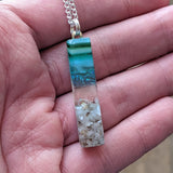 Clear Aqua Green Thin Standard Fused Dichroic Glass Aquascape Necklace