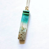 Clear Aqua Green Thin Standard Fused Dichroic Glass Aquascape Necklace