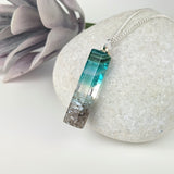 Clear Aqua Green Thin Standard Fused Dichroic Glass Aquascape Necklace