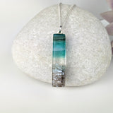 Clear Aqua Green Thin Standard Fused Dichroic Glass Aquascape Necklace