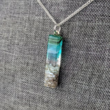Clear Aqua Green Thin Standard Fused Dichroic Glass Aquascape Necklace