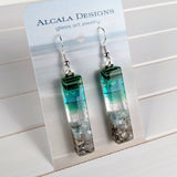 Clear Aqua Green Shimmer Fused Dichroic Glass Aquascape Dangle Earrings