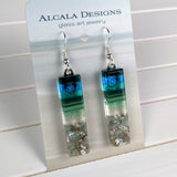 Aqua Green Standard Fused Dichroic Glass Aquascape Dangle Earrings