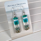 Light Sky Blue Shimmer Fused Dichroic Glass Aquascape Dangle Earrings