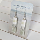White Cream Seascape Dangle, Handmade Fused Dichroic Glass Beach Ocean Earrings