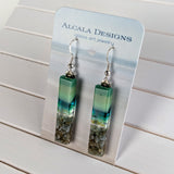 Jade Green Teal Fused Dichroic Glass Aquascape Dangle Earrings