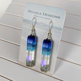 Bright Blue Shimmer Fused Dichroic Glass Aquascape Dangle Earrings