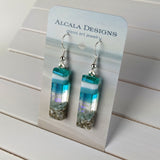 Light Sky Blue Shimmer Fused Dichroic Glass Aquascape Dangle Earrings