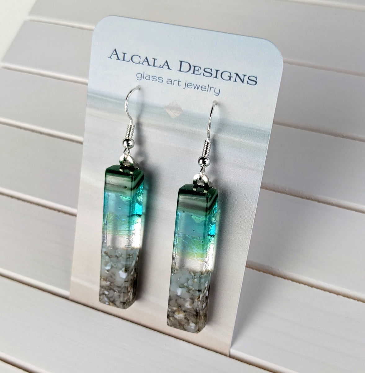 Clear Aqua Green Shimmer Fused Dichroic Glass Aquascape Dangle