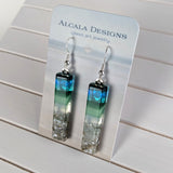 Aqua Green Standard Fused Dichroic Glass Aquascape Dangle Earrings