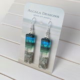 Aqua Green Standard Fused Dichroic Glass Aquascape Dangle Earrings