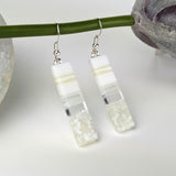 White Cream Seascape Dangle, Handmade Fused Dichroic Glass Beach Ocean Earrings
