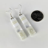 White Cream Seascape Dangle, Handmade Fused Dichroic Glass Beach Ocean Earrings