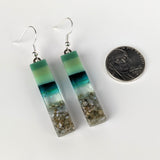 Jade Green Teal Fused Dichroic Glass Aquascape Dangle Earrings