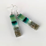 Jade Green Teal Fused Dichroic Glass Aquascape Dangle Earrings