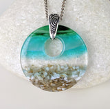 Aqua Green Standard Fused Dichroic Glass Aquascape Round Necklace