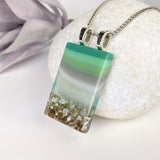 Jade Green Mint Gray Seascape, Handmade Dichroic Fused Glass Beach Pendant Necklace